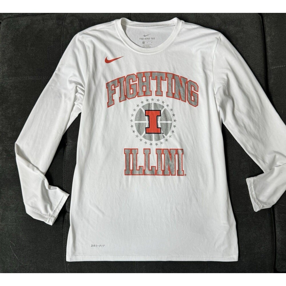 NIKE Fighting Illini Dri-Fit Long Sleeve Shirt White Women's Medium